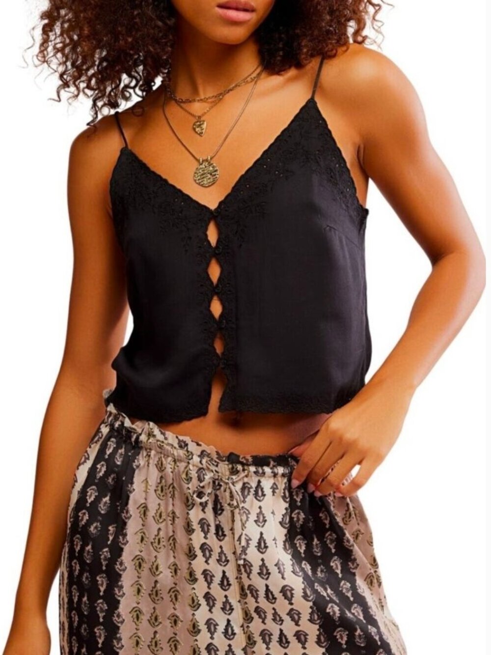 Free People Pieces of You Embroidered Button-Up Camisole XS NWT